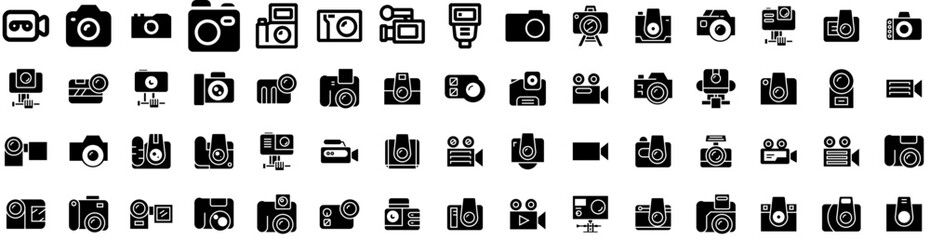 Set Of Camera Icons Isolated Silhouette Solid Icon With Digital, Lens, Photography, Photo, Camera, Equipment, Illustration Infographic Simple Vector Illustration Logo