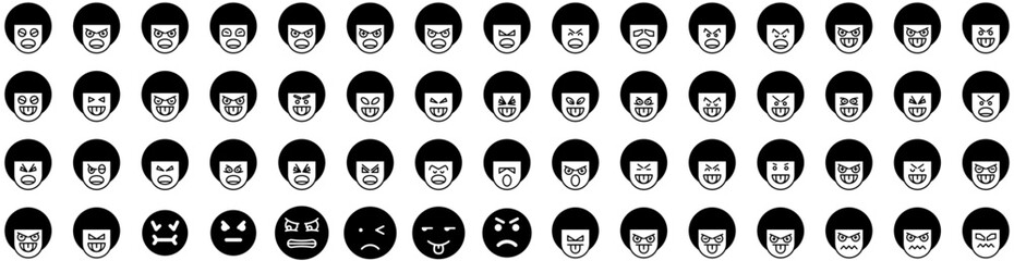 Set Of Angry Icons Isolated Silhouette Solid Icon With Emotion, Background, Angry, Isolated, Cute, Expression, Young Infographic Simple Vector Illustration Logo