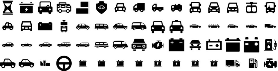 Set Of Automotive Icons Isolated Silhouette Solid Icon With Transportation, Vehicle, Automobile, Car, Industry, Automotive, Technology Infographic Simple Vector Illustration Logo