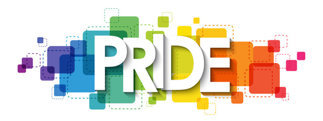 PRIDE vector typography banner on squares in pride flag colors