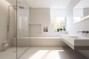 Obraz na płótnie Canvas A clean and modern spacious bathroom with elegant design and luxurious home interior Ai generative.
