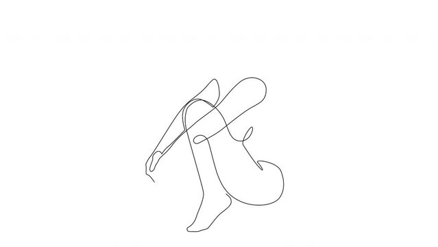 Self drawing continuous one line drawing animation of a seated nude woman. Abstract beautiful model art.