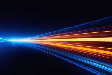 An abstract futuristic background with blue and orange lights in high speed motion. Represents data transfer concept. Ai generative.