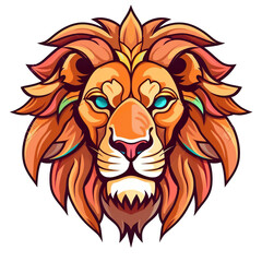 Obraz premium Lion head, cartoon style, color, minimalist, isolated PNG