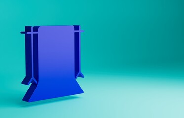 Blue Empty photo studio icon isolated on blue background. Screen backdrop. Minimalism concept. 3D render illustration