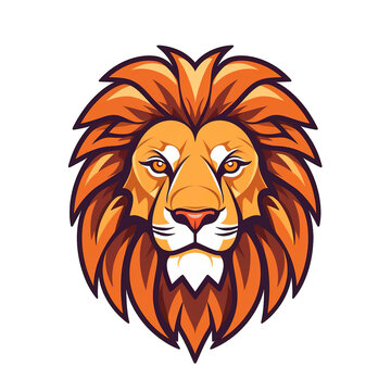 Lion head, cartoon style, color, minimalist, isolated PNG