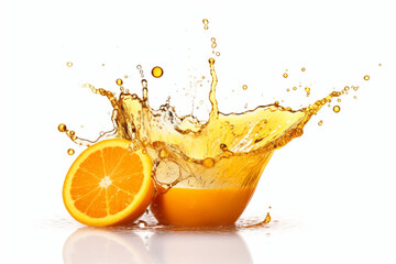 orange juice splash isolated on white background