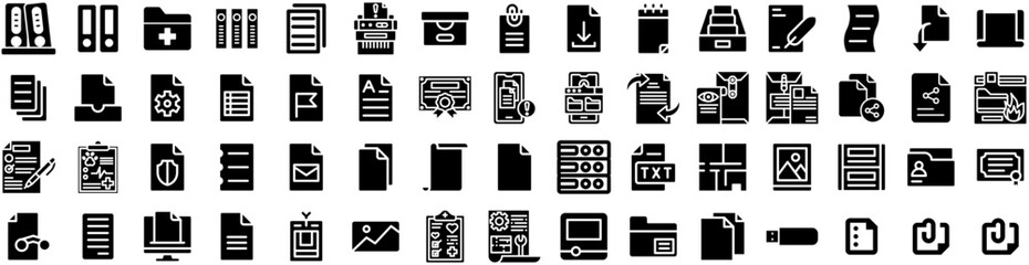 Set Of Files Icons Isolated Silhouette Solid Icon With File, Document, Business, Management, Information, Office, Computer Infographic Simple Vector Illustration Logo © Anthony