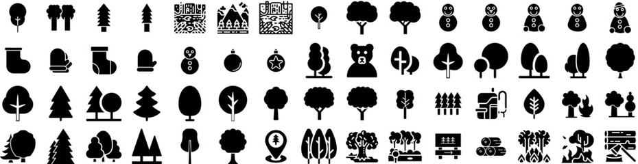 Set Of Forest Icons Isolated Silhouette Solid Icon With Tree, Landscape, Green, Forest, Nature, Background, Wood Infographic Simple Vector Illustration Logo