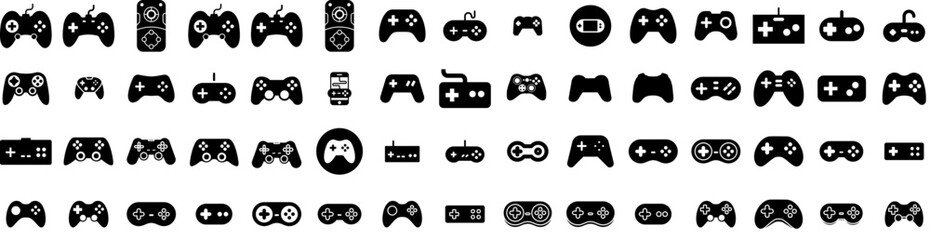 Set Of Gamepad Icons Isolated Silhouette Solid Icon With Controller, Play, Game, Gamepad, Joystick, Console, Technology Infographic Simple Vector Illustration Logo
