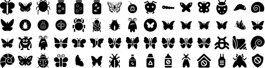 Set Of Insect Icons Isolated Silhouette Solid Icon With Ladybug, Beetle, Bug, Insect, Bee, Vector, Set Infographic Simple Vector Illustration Logo