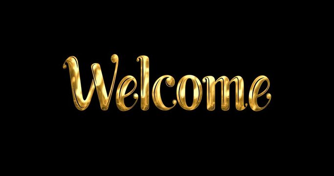 welcome animation. Handwritten modern calligraphy in a golden shiny texture effect. Welcome animated with particle effect. Suitable for festivals, greetings, and  celebrations