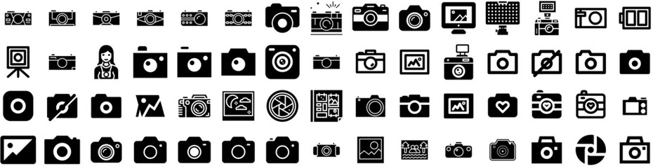 Set Of Photography Icons Isolated Silhouette Solid Icon With Lens, Technology, Digital, Camera, Photo, Photography, Photographer Infographic Simple Vector Illustration Logo