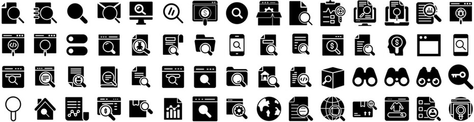 Set Of Search Icons Isolated Silhouette Solid Icon With Find, Search, Icon, Interface, Design, Web, Internet Infographic Simple Vector Illustration Logo