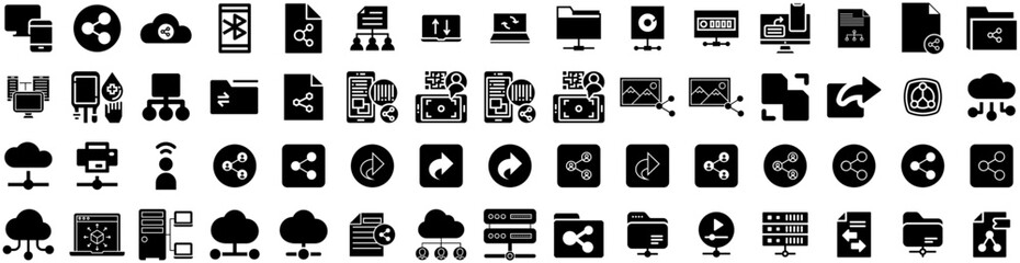 Set Of Sharing Icons Isolated Silhouette Solid Icon With Share, Internet, Social, Web, Icon, Media, Symbol Infographic Simple Vector Illustration Logo
