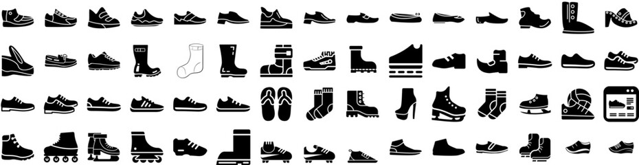 Set Of Shoes Icons Isolated Silhouette Solid Icon With Isolated, Casual, Shoe, Foot, Background, Fashion, Footwear Infographic Simple Vector Illustration Logo - obrazy, fototapety, plakaty