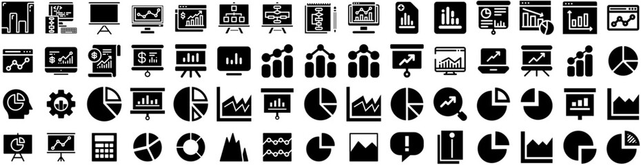 Set Of Statistics Icons Isolated Silhouette Solid Icon With Graph, Strategy, Data, Growth, Business, Chart, Report Infographic Simple Vector Illustration Logo