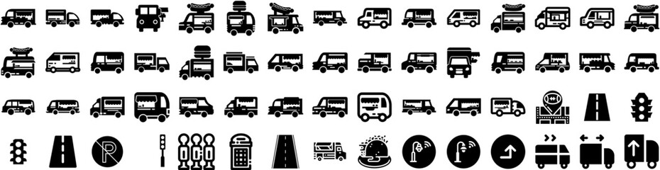 Fototapeta na wymiar Set Of Street Icons Isolated Silhouette Solid Icon With Modern, Background, Street, City, Urban, Building, Road Infographic Simple Vector Illustration Logo