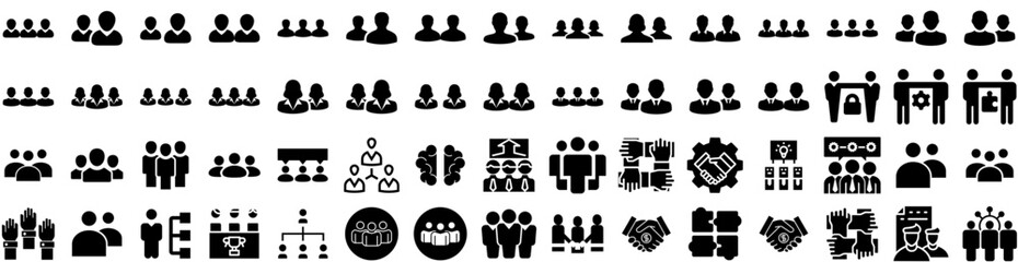 Set Of Teamwork Icons Isolated Silhouette Solid Icon With Success, Teamwork, People, Team, Group, Cooperation, Business Infographic Simple Vector Illustration Logo