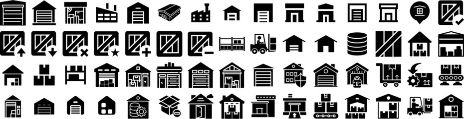 Set Of Warehouse Icons Isolated Silhouette Solid Icon With Distribution, Goods, Storage, Industry, Warehouse, Industrial, Box Infographic Simple Vector Illustration Logo