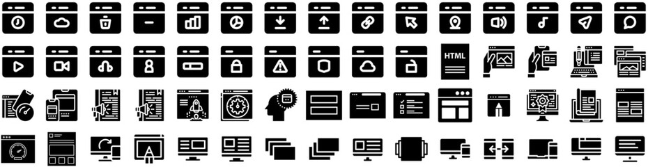 Set Of Webpage Icons Isolated Silhouette Solid Icon With Interface, Page, Design, Webpage, Website, Web, Vector Infographic Simple Vector Illustration Logo