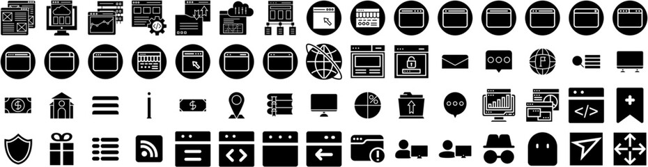 Set Of Website Icons Isolated Silhouette Solid Icon With Vector, Site, Web, Website, Network, Illustration, Internet Infographic Simple Vector Illustration Logo