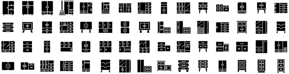 Set Of Wardrobe Icons Isolated Silhouette Solid Icon With Style, Room, Modern, Wardrobe, Clothes, Closet, Home Infographic Simple Vector Illustration Logo