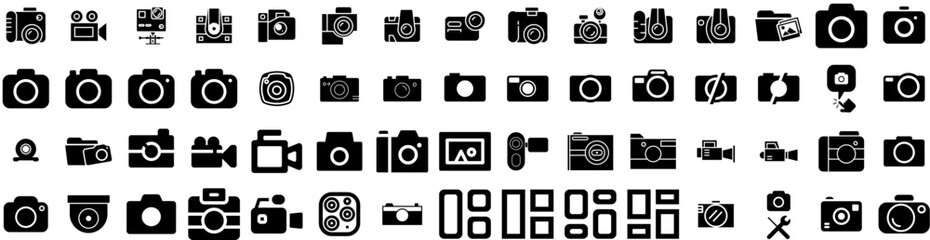 Set Of Camera Icons Isolated Silhouette Solid Icon With Digital, Camera, Equipment, Illustration, Photography, Photo, Lens Infographic Simple Vector Illustration Logo