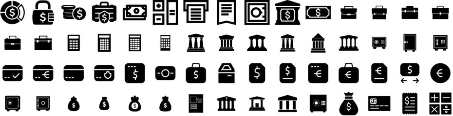 Set Of Finance Icons Isolated Silhouette Solid Icon With Investment, Growth, Money, Business, Finance, Financial, Economy Infographic Simple Vector Illustration Logo