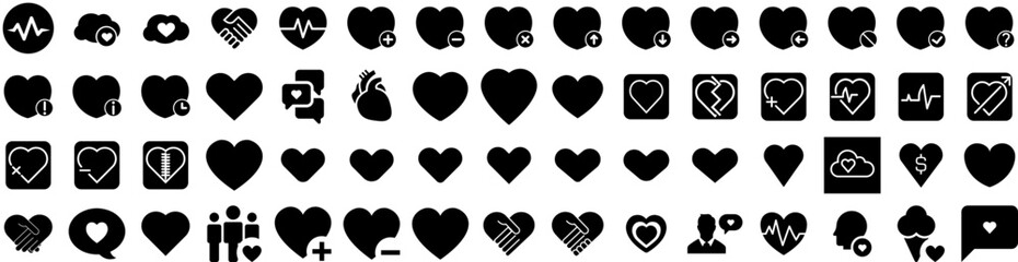 Set Of Heart Icons Isolated Silhouette Solid Icon With Background, Heart, Icon, Symbol, Vector, Valentine, Love Infographic Simple Vector Illustration Logo