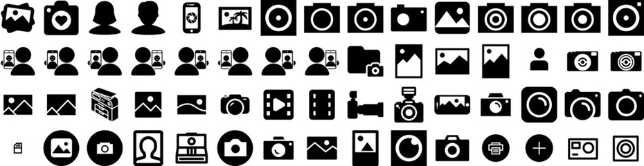 Set Of Photo Icons Isolated Silhouette Solid Icon With Background, Paper, Design, Blank, Picture, Photo, Frame Infographic Simple Vector Illustration Logo