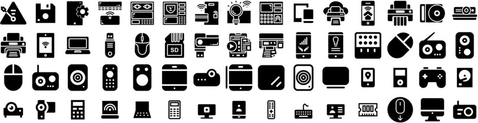 Set Of Device Icons Isolated Silhouette Solid Icon With Digital, Phone, Computer, Tablet, Mobile, Technology, Screen Infographic Simple Vector Illustration Logo