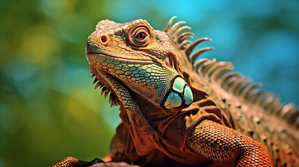 Closeup shot of a green iguana. Generative Ai