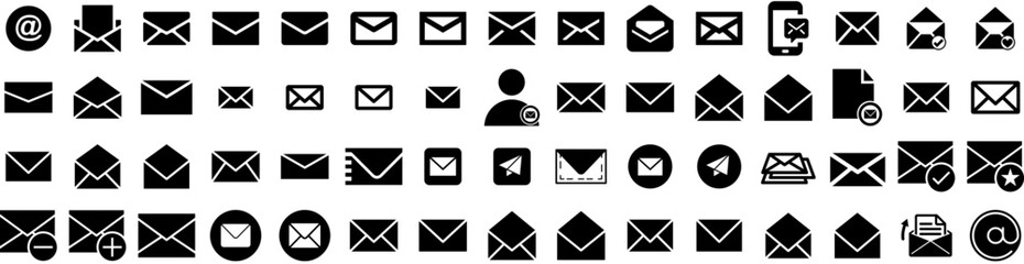 Set Of Email Icons Isolated Silhouette Solid Icon With Message, Email, Mail, Vector, Business, Internet, Web Infographic Simple Vector Illustration Logo