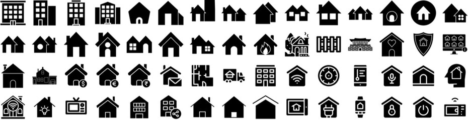 Set Of House Icons Isolated Silhouette Solid Icon With Building, House, Residential, Estate, Home, Property, Architecture Infographic Simple Vector Illustration Logo