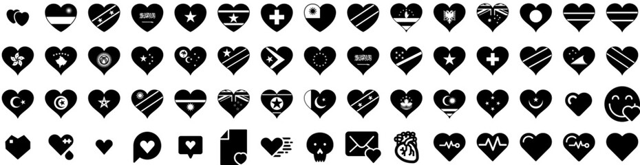 Set Of Heart Icons Isolated Silhouette Solid Icon With Love, Symbol, Background, Heart, Vector, Icon, Valentine Infographic Simple Vector Illustration Logo
