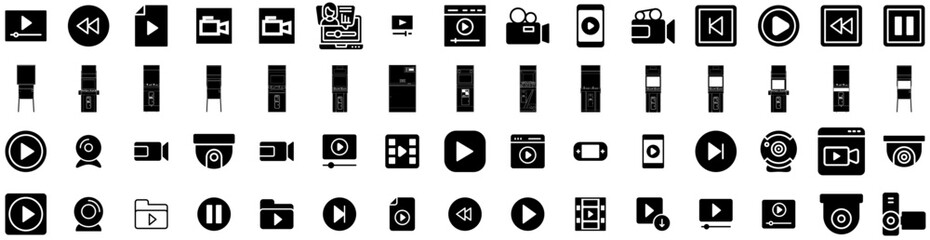 Set Of Video Icons Isolated Silhouette Solid Icon With Video, Web, Internet, Vector, Online, Digital, Media Infographic Simple Vector Illustration Logo