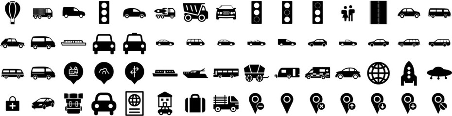 Set Of Travel Icons Isolated Silhouette Solid Icon With Journey, Airplane, Trip, Tourism, Travel, Holiday, Vacation Infographic Simple Vector Illustration Logo