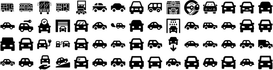 Set Of Automobile Icons Isolated Silhouette Solid Icon With Vehicle, Car, Technology, Automotive, Electric, Auto, Automobile Infographic Simple Vector Illustration Logo