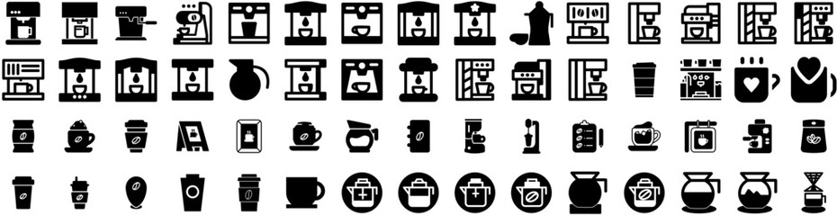 Set Of Coffee Icons Isolated Silhouette Solid Icon With Cafe, Beverage, Background, Black, Coffee, Drink, Espresso Infographic Simple Vector Illustration Logo