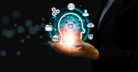 Ai technology. Business people using smartphone chatting ai assistant. Smart brain system.