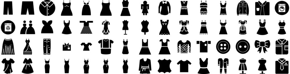 Set Of Dress Icons Isolated Silhouette Solid Icon With Female, Style, Girl, Woman, Fashion, Clothes, Dress Infographic Simple Vector Illustration Logo