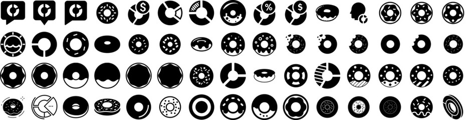 Set Of Donut Icons Isolated Silhouette Solid Icon With Donut, Cake, Glazed, Sweet, Bakery, Food, Dessert Infographic Simple Vector Illustration Logo