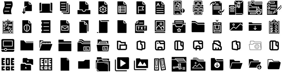 Set Of Folders Icons Isolated Silhouette Solid Icon With Open, Illustration, File, Business, Document, Folder, Paper Infographic Simple Vector Illustration Logo