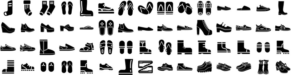 Set Of Footwear Icons Isolated Silhouette Solid Icon With Foot, Shoes, Shoe, Casual, Footwear, Fashion, Design Infographic Simple Vector Illustration Logo