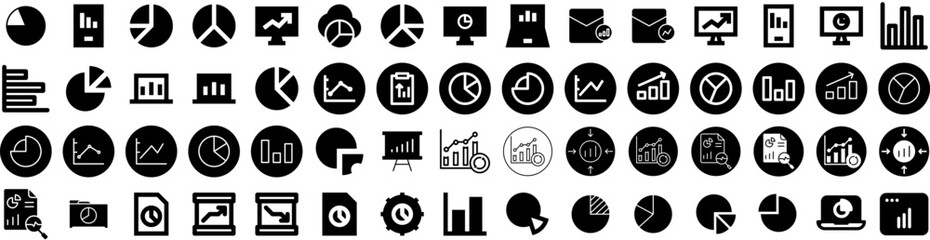 Set Of Graph Icons Isolated Silhouette Solid Icon With Chart, Diagram, Data, Financial, Graph, Business, Finance Infographic Simple Vector Illustration Logo