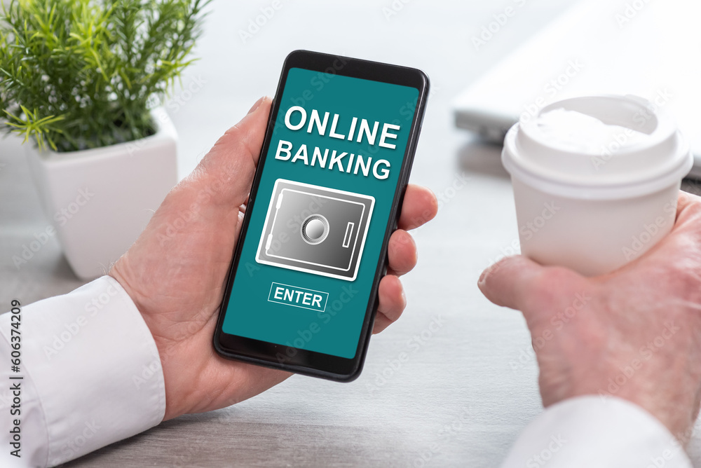 Wall mural online banking concept on a smartphone