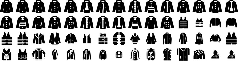 Set Of Jacket Icons Isolated Silhouette Solid Icon With Isolated, Illustration, Fashion, Template, Wear, Textile, Clothes Infographic Simple Vector Illustration Logo