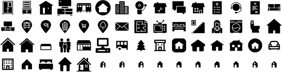 Set Of Living Icons Isolated Silhouette Solid Icon With Design, Furniture, Modern, Apartment, Template, House, Room Infographic Simple Vector Illustration Logo