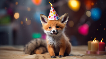 Fototapeta premium fox in the night birthday